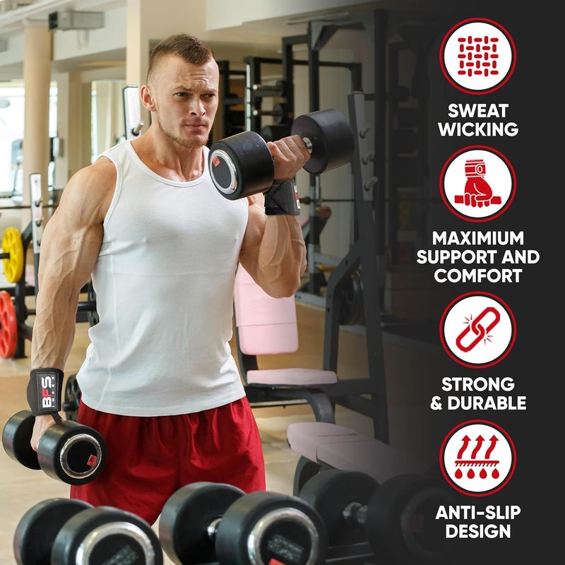 BFS IMPEX Wrist Wraps for Weightlifting,18” Premium Quality Wrist Straps for Weightlifting,Weight Lifting Wrist Wraps with Thumb Loop for Curls Dips,Powerlifting Weight Training Men Women - Image 3